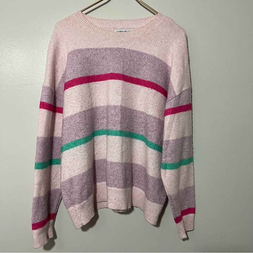Elizabeth & James Pastel Pink Striped Pullover Light Knit Sweater Sz XXL